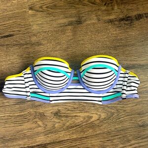 Victoria’s Secret black white stripe yellow blue purple bandeau swim bikini top